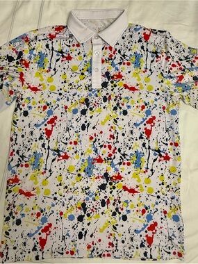 White Paint-Splatter Golf Shirt - Multicolor